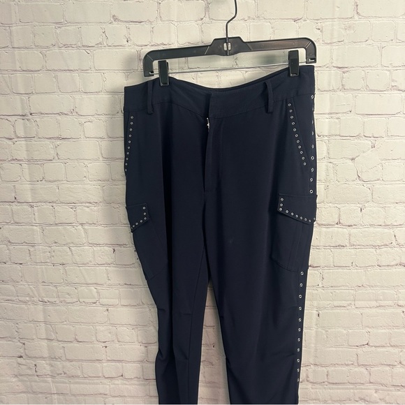 10 Crosby Derek Lam trendy navy blue preppy grommet embellished pants size 8 - Picture 2 of 13